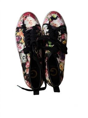 Guess Floral Low-Top Sneakers - Black with Pink & Green Bloom